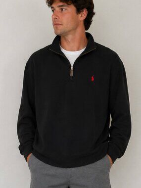 U.S. Polo Assn. Black Quarter Zip Pullover Sweater XL Red Pony Logo Fleece